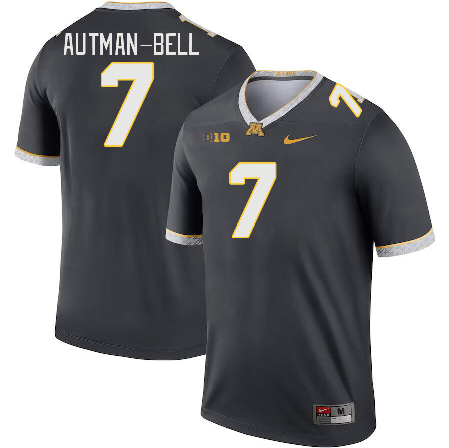 Men #7 Chris Autman-Bell Minnesota Golden Gophers College Football Jerseys Stitched-Charcoal - Click Image to Close